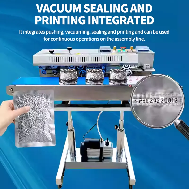 Supplier Plastic PVC Bag Sealer Tea Coffee Ink Roller Print Wheel Date Commercial Gas Flushing Horizontal Vacuum Sealing Machine