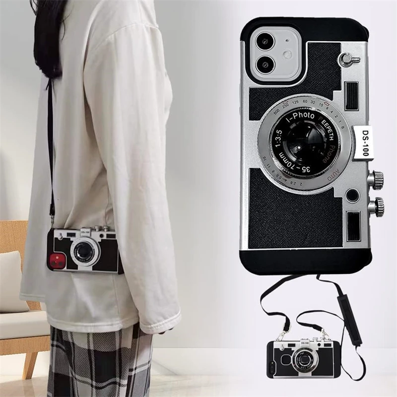 Emily in Paris Vintage Camera Design Case for IPhone 14 11 13 15 16 Pro Max 12 Mini XS XR X 7 8 Plus SE 2022 Cover with Lanyard