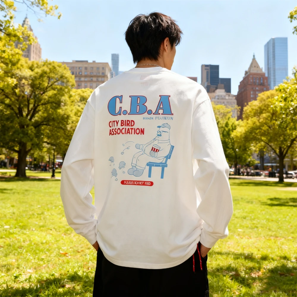 

KUCLUT Fashion Streetwear Best Quality Cartoon Printed Long Sleeves Tee 100%Cotton Loose Tops Oversize T Shirt Men Woman