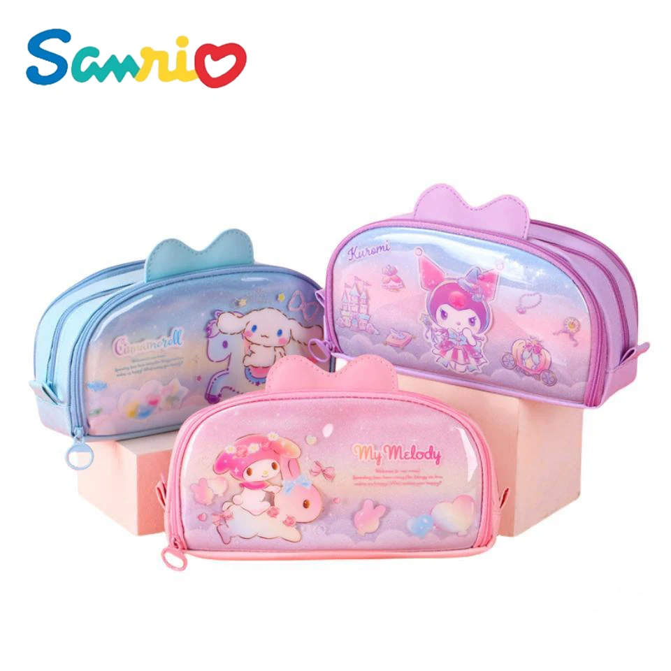 

Anime Sanrios My Melody Cinnamoroll Kuromi Multifunctional Pu Pen Bag Large Capacity Cute Student Pencil Case Boy Stationery Box