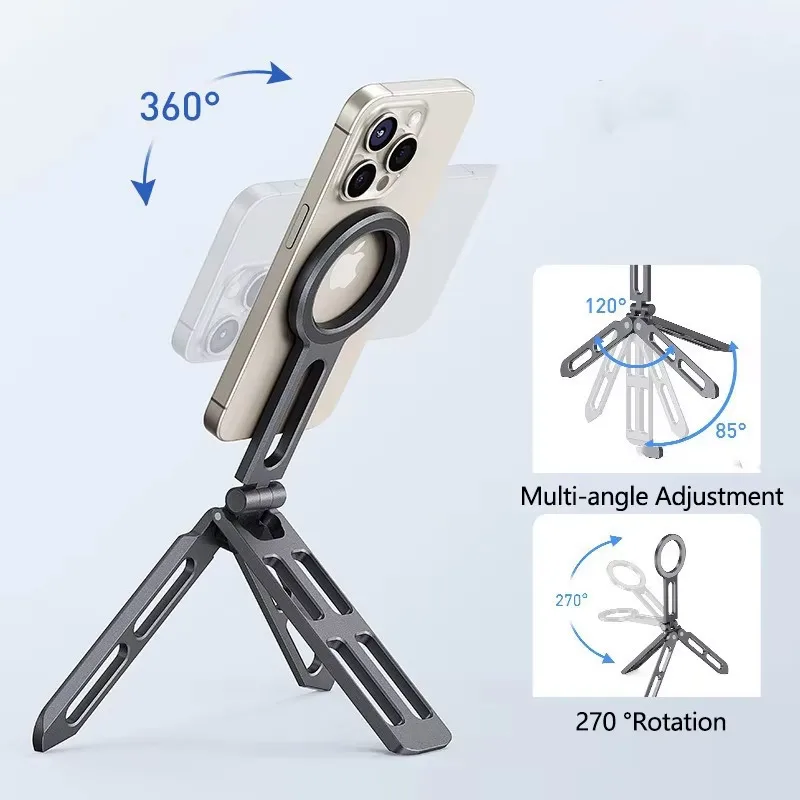 Suporte magnético dobrável para celular, bastão de selfie, tripé de mesa, montagem portátil para magsafe iphone 17 16 15 14 13 12 pro max