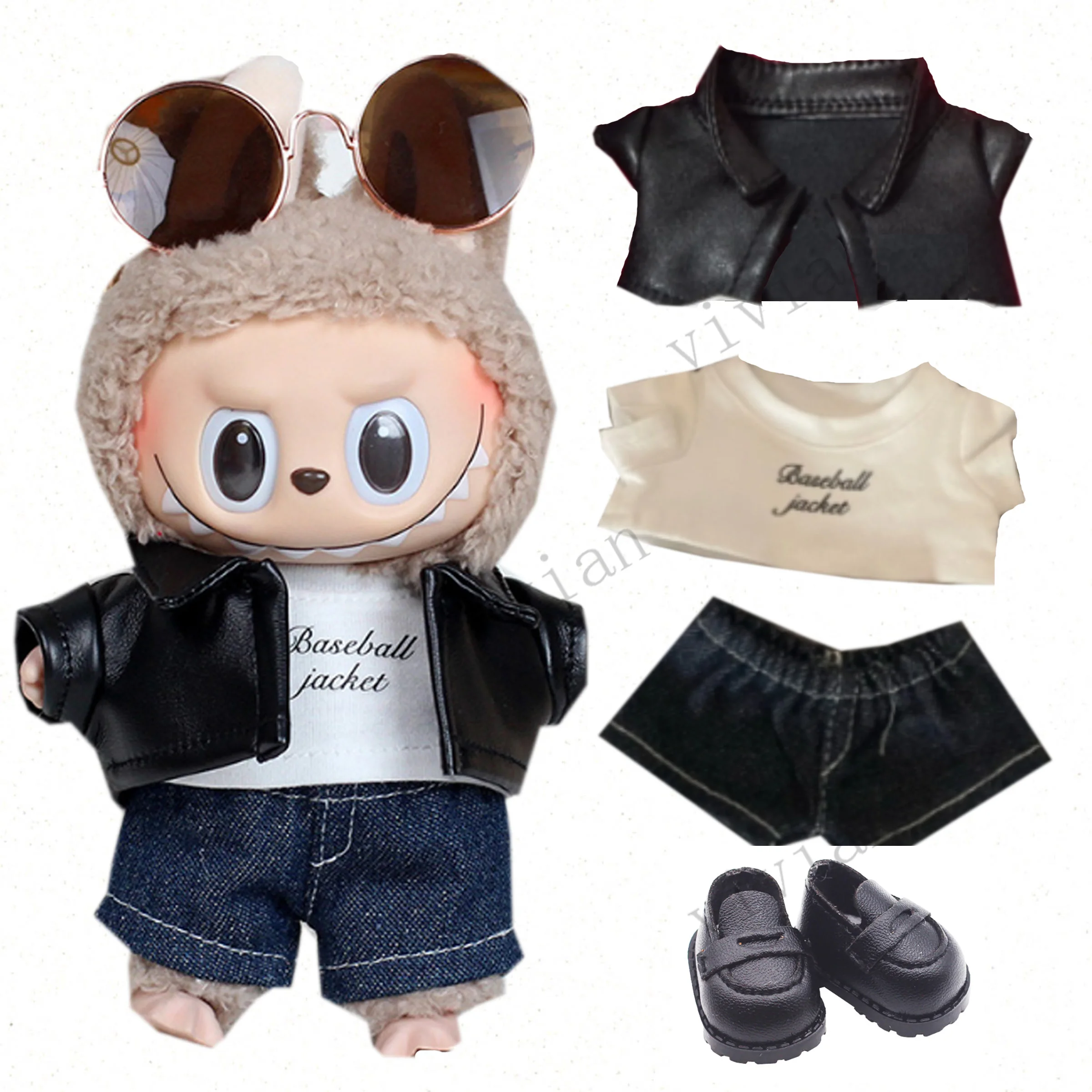 17cm Mini Doll'S Clothes Outfit Accessories For Korea Kpop Exo Labubu Idol V1 V2 Leather jacket leather skirt Clothing Gift