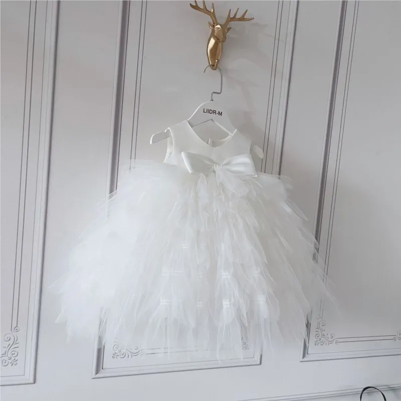 Baby Girl Princess Layered Tutu Dress Sleeveless Child Cake Bow Tulle Vestido Party Birthday Ball Gown Baby Clothes 1-12Y