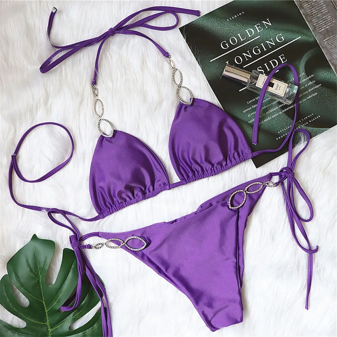 Halter Diamond Bikini Damen-Badeanzug Zweiteiliger Bikini-Set Scrunch Butt Brasilianischer Badeanzug Badebekleidung V2337 – Detail 31