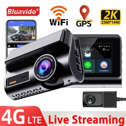 4G Live Streaming Dash Cam GPS 2K Front and 720P Rear Double Camera Night Vision 24H Parking Monitor Video Recording WiFi Share