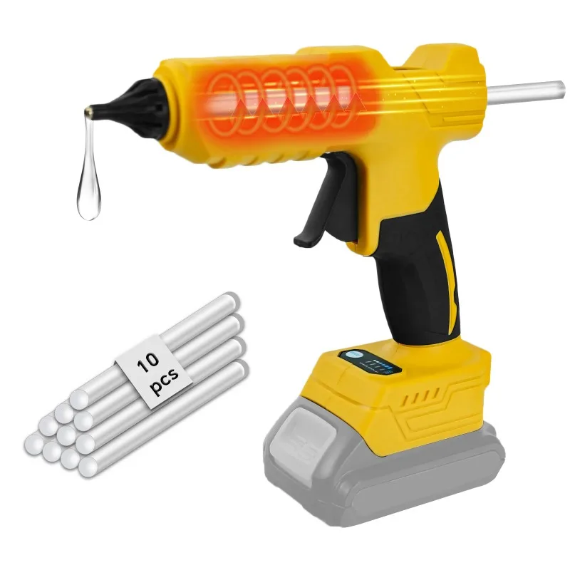 

100W Cordless Electric Hot Melt Glue Home Repair Tool with 10pcs 11mm Glue Sticks for 20V Battery (No Battery)
