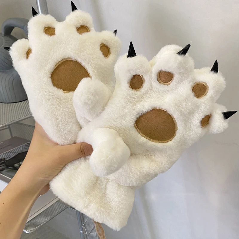 1 Pair Winter Women Bear Palm Paw Plush Gloves Lovers Plushclaw Glove Fluffy Cat Paw Full Finger Gloves Contains Plush Inside