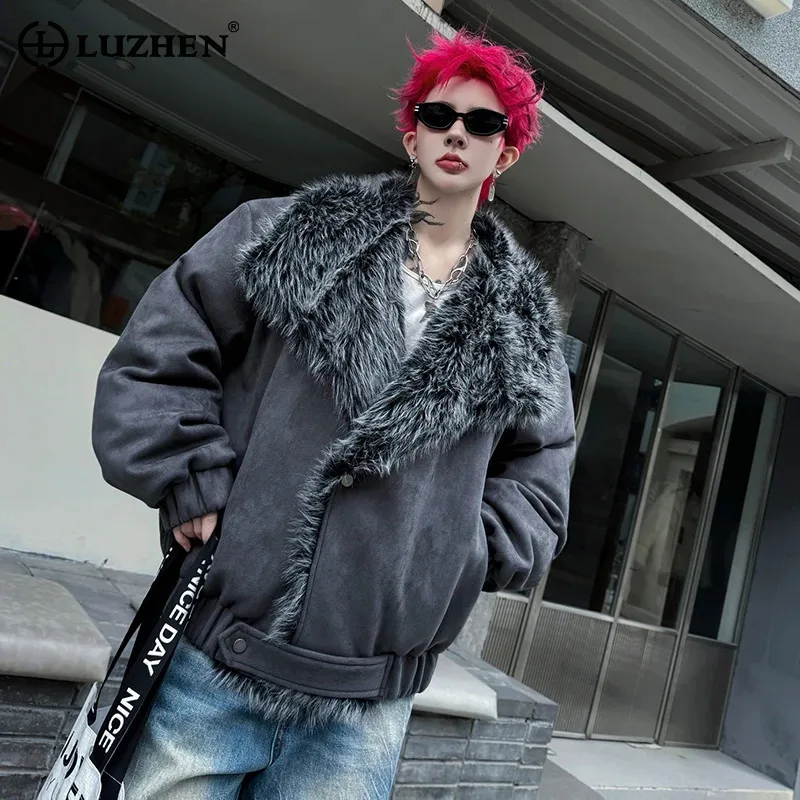 

LUZHEN 2025 зимнее новое утолщенное теплое стеганое пальто с подкладкой из искусственного меха, мужская стильная красивая уличная куртка-парка, мужская одежда JY5330