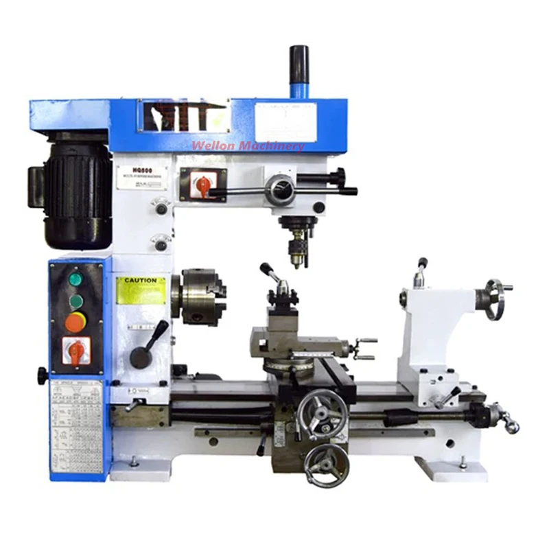 Torno Combinado Multiusos HQ500 con Funciones de Torneado, Fresado, Taladrado y Roscado, Mini Torno Combinado