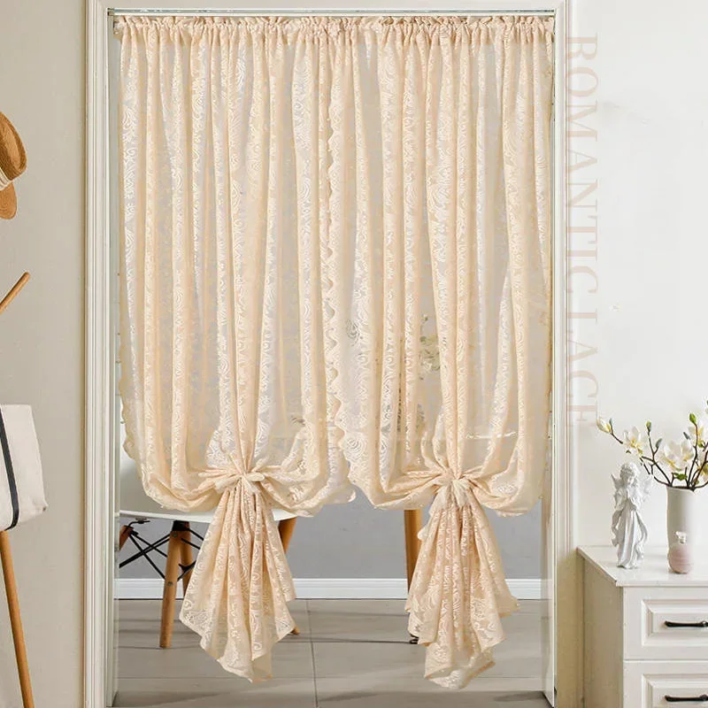 Green French Lace Semi Transparent Rod Curtains Suitable For Filtering Light In Living Room Windows cortinas para ventanas 커튼