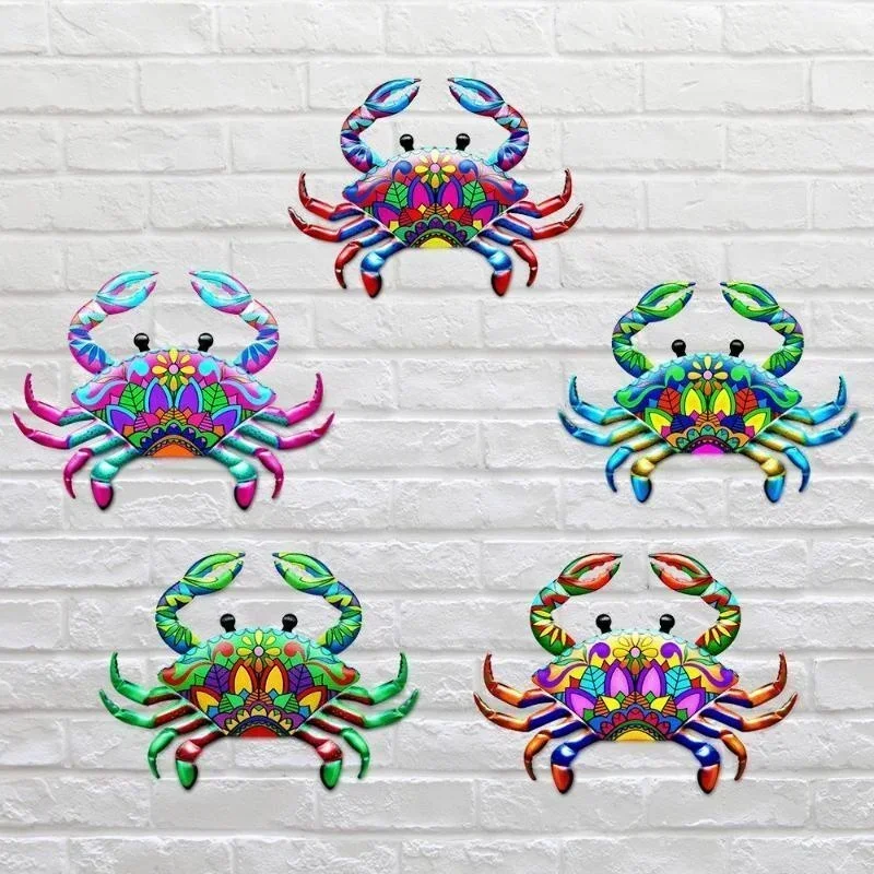 Crafts Iron Art Artwork Statue Sculpture Metal Crab Wall Art Hanging Ornament Garden Decoration  Home Decoration Indoor Outdoor