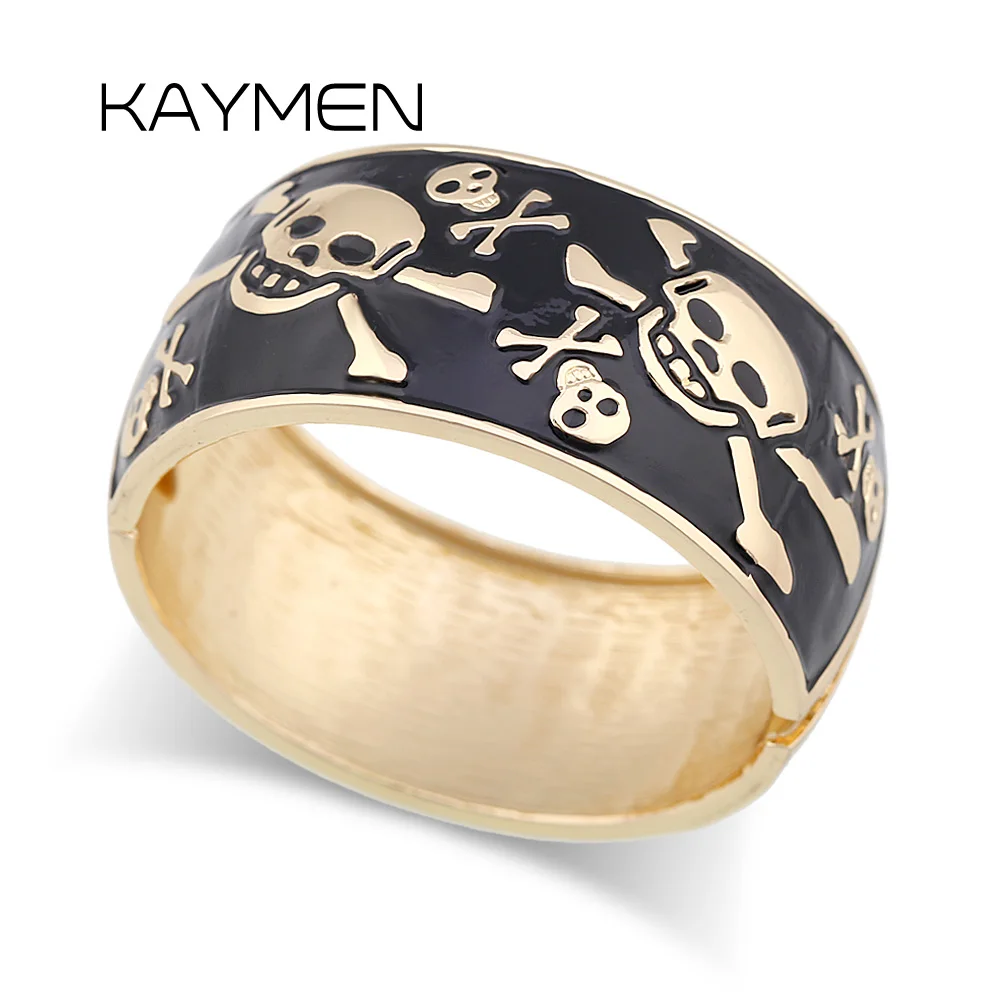 

Exaggerated black alloy skull enamel geometric wide cuff bangle women aesthetic jewelry irregular style bracelet fashion unique