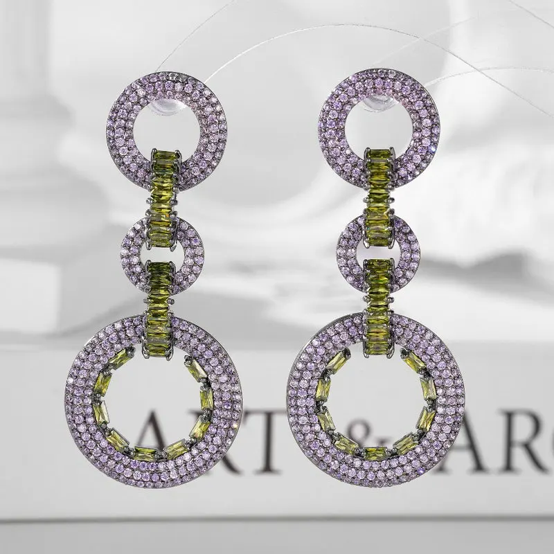 Bilincolor Purple and Olive Green Circle Chain Punk Fashion Earring for Women