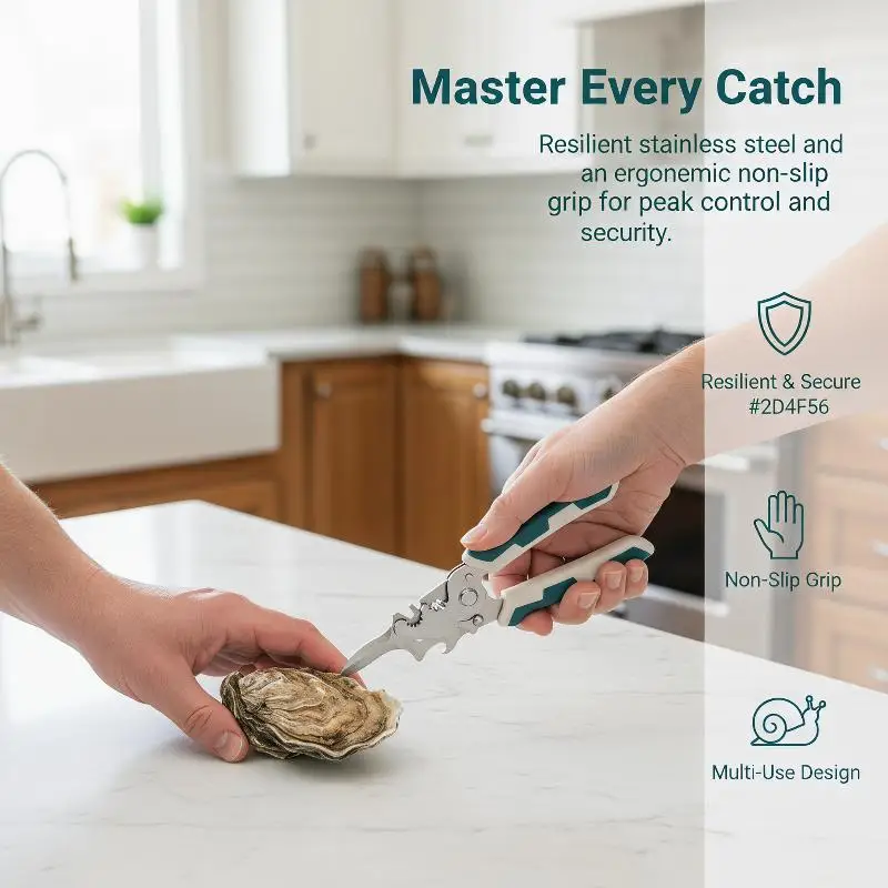 Stainless Steel Oyster Shucker Sharp Blade Non Slip Handle Rust Proof Seafood Opener Tool for Home Kitchen Seafood Party