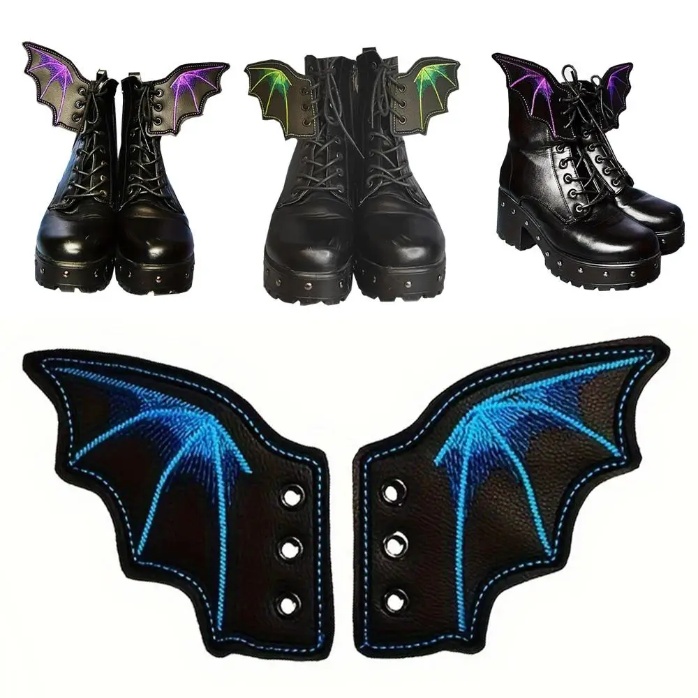 1Pair Fashion Leather Bat Shoe Wings Ornament Halloween Party Fun Skate Shoes Decorations DIY Adult Kids Shoe Decor Accessories