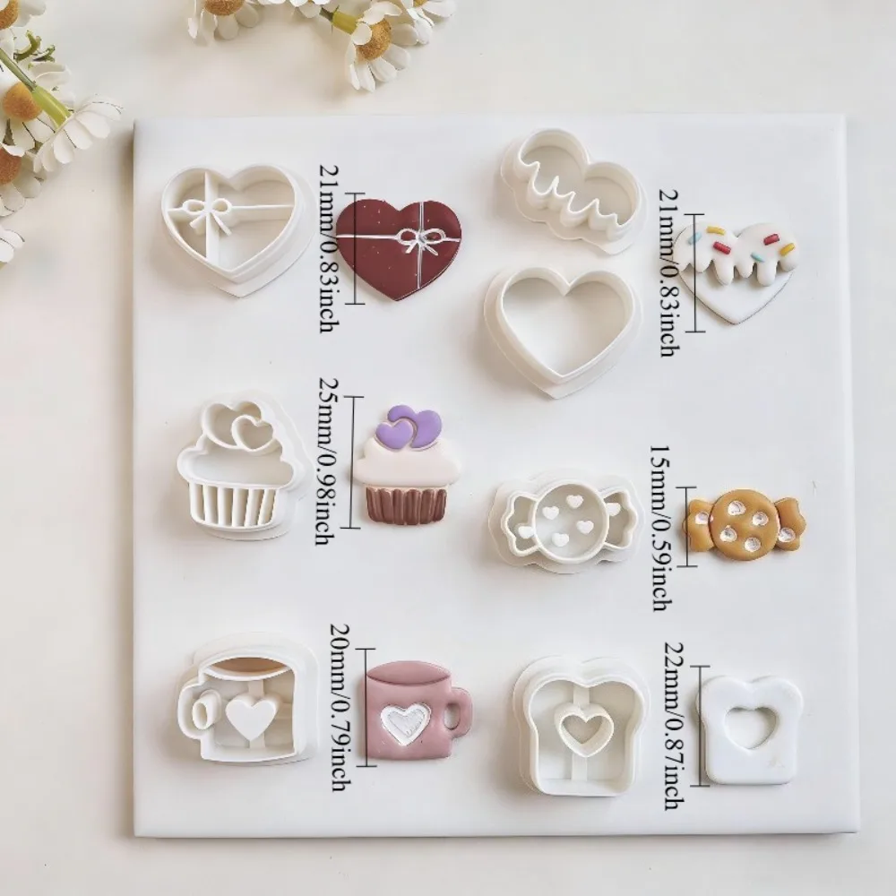 7Pcs Sweet Treats Polymer Clay Cutters Set  Heart/Cupcake/Coffee Mug Molds for Valentine's Earrings  Jewelry Making Tools view 3
