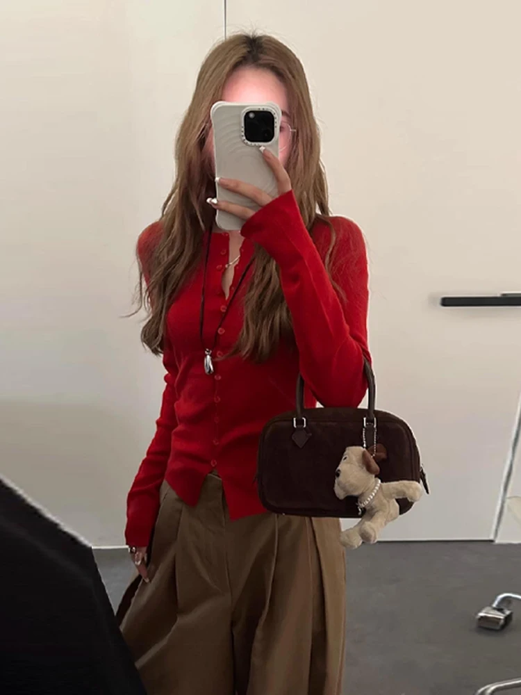 

Korean Sle Warm Knitted Sweater Women's Faion Single Button Pure Color Winter New Arrival Breathable ort Length Top