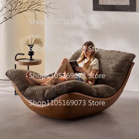 #Nordic Italian Minimalism Genuine Leather Living Room Lounge Chair Sofa Recliner High-end Bedroom Home Furniture Wood Legs