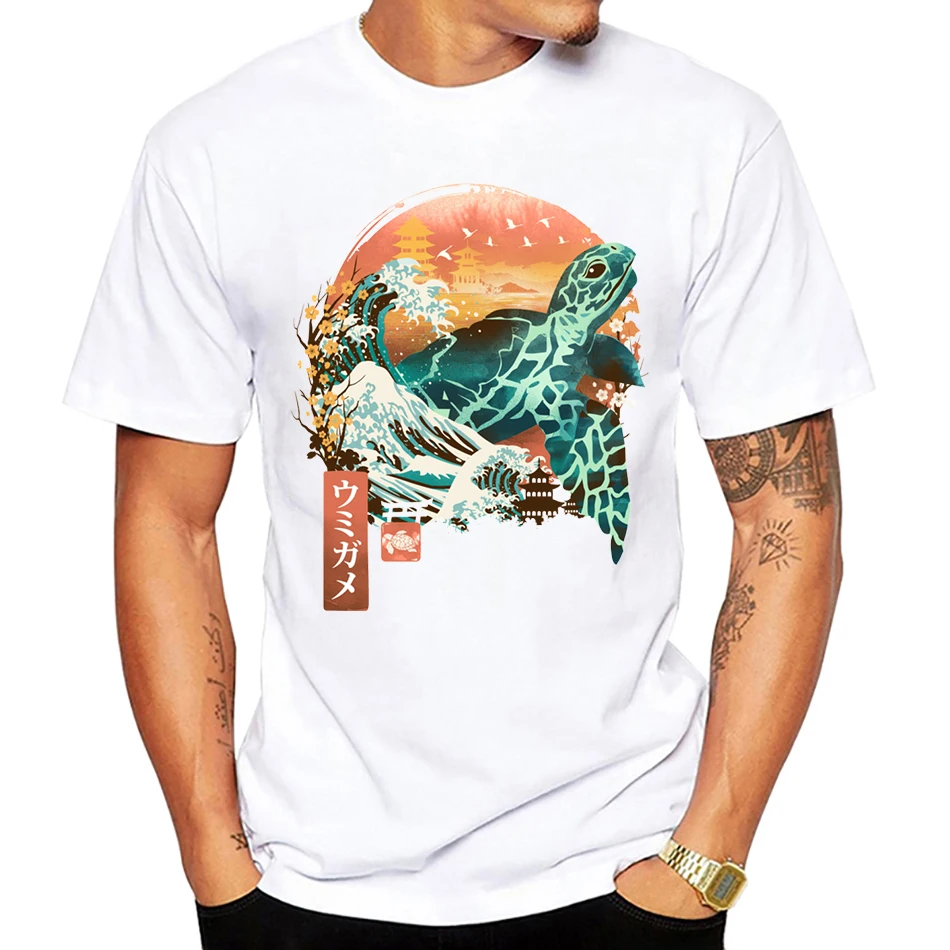 Kame Landscape seahorse T Shirt Men Summer Loose Oversized T-shirt Men\'s Funny Tops Fashion Tees Homme Brand Unisex Clothes