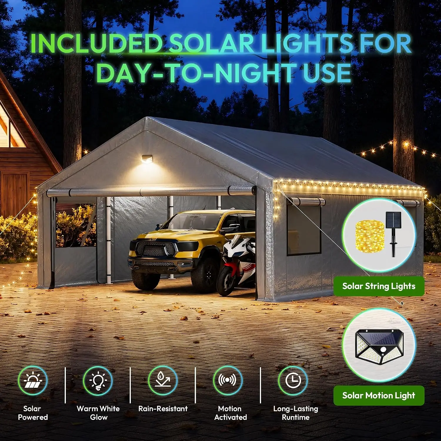 20X20 FT Carports Heavy Duty, 2 Car Port with Removable Side Wall,Carport Canopy,Portable Car Port Garage,Car Shelter All