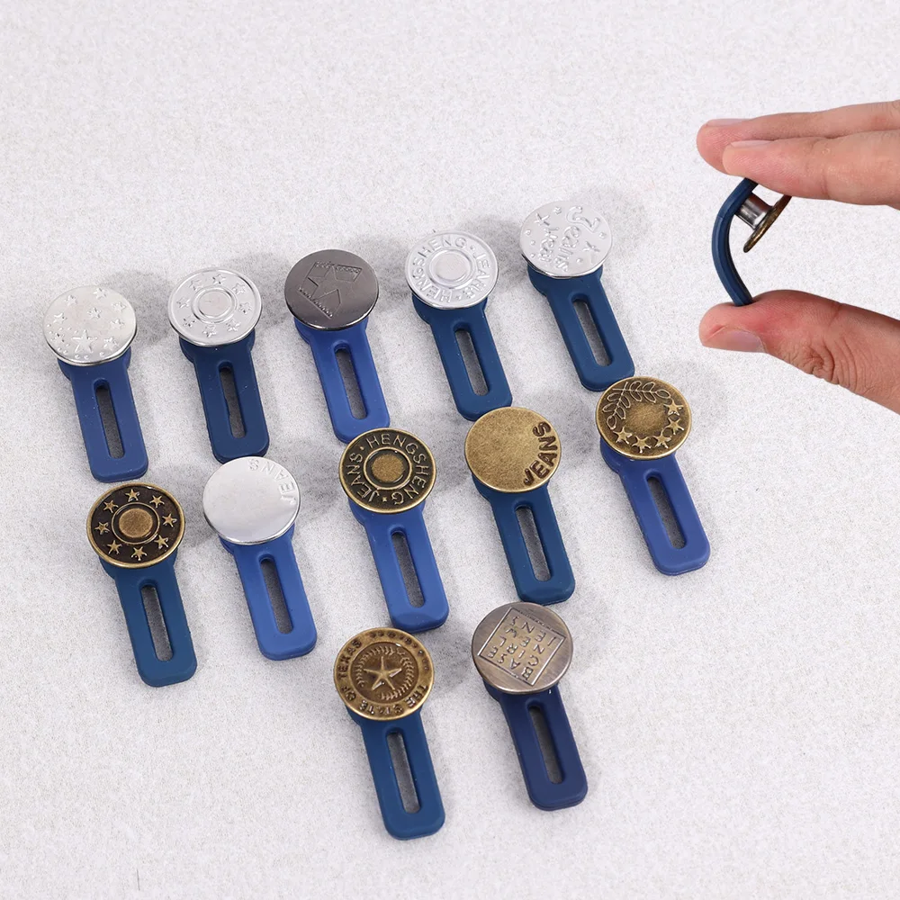 Retractable Buckles Metal Spring Buttons Jeans Waist Extender Adjustable Free Sewing Button for Clothing Jeans Pant Disassembly