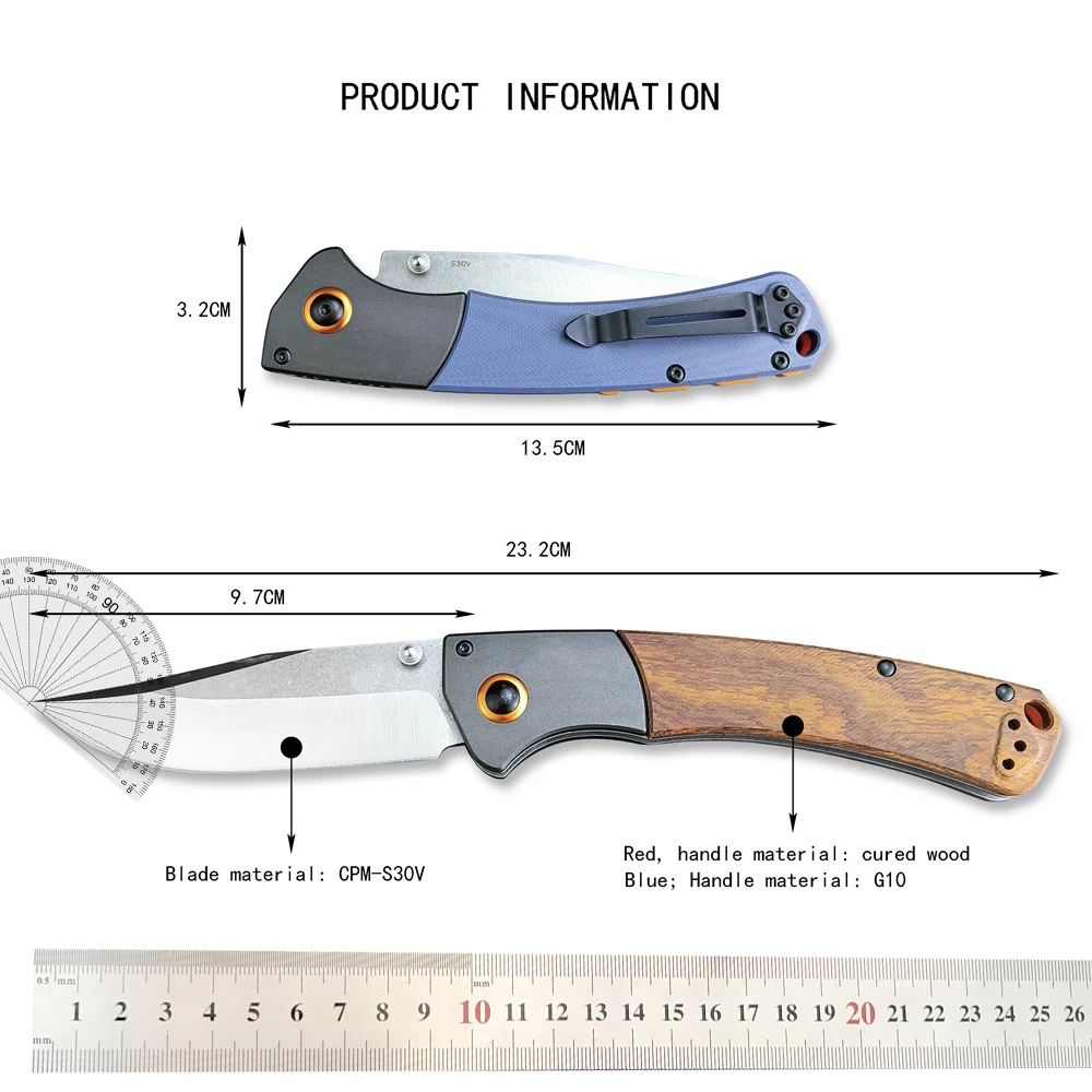 NEW 15080 Crooked River Tactical Folding Camping Pocket Knife CPM-S30V Drop-Point Blade Wood/G10 Handle EDC Survival Gear Knives