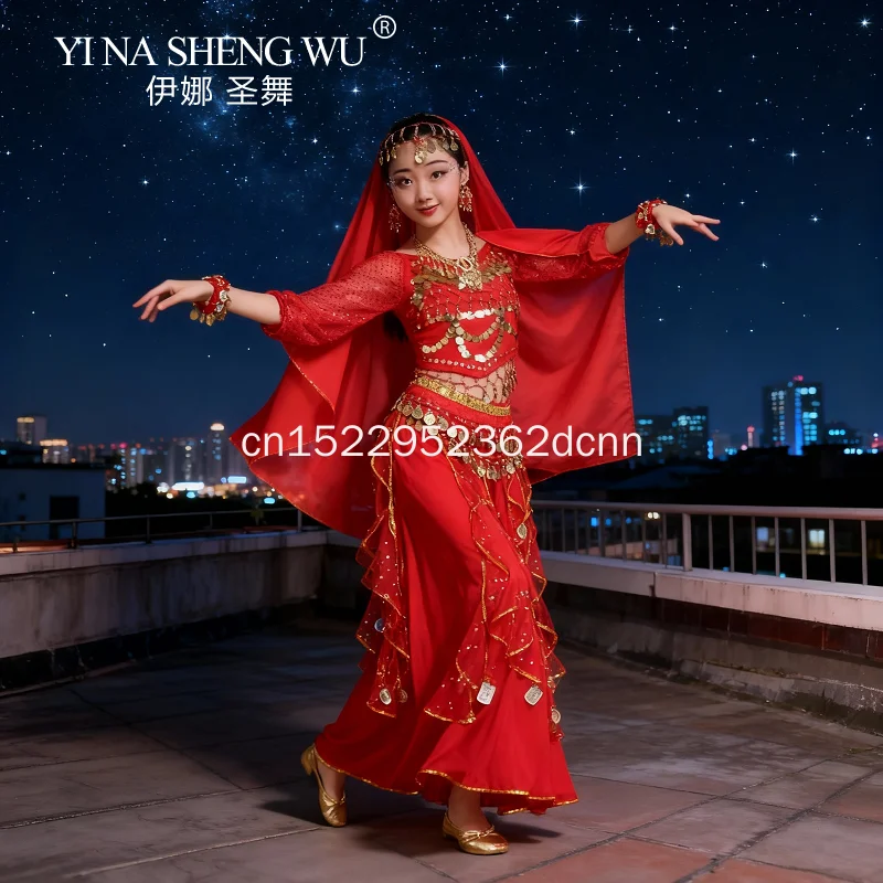 Children's Professional India Dancewear Girl's Egypt Belly Dancing Costume Bollywood Dance Performance Dress for Girls 2/4pcs