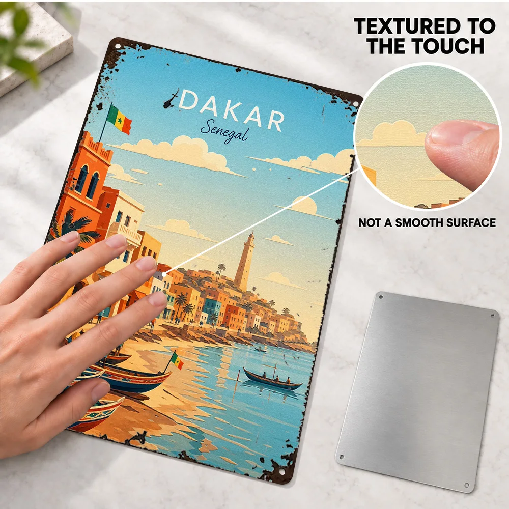 Dakar Senegal Aluminum Poster Retro Classic Tourism Graphic Wall Art For Hotel Lobby Personalized Metal Sign Globetrotter Gift
