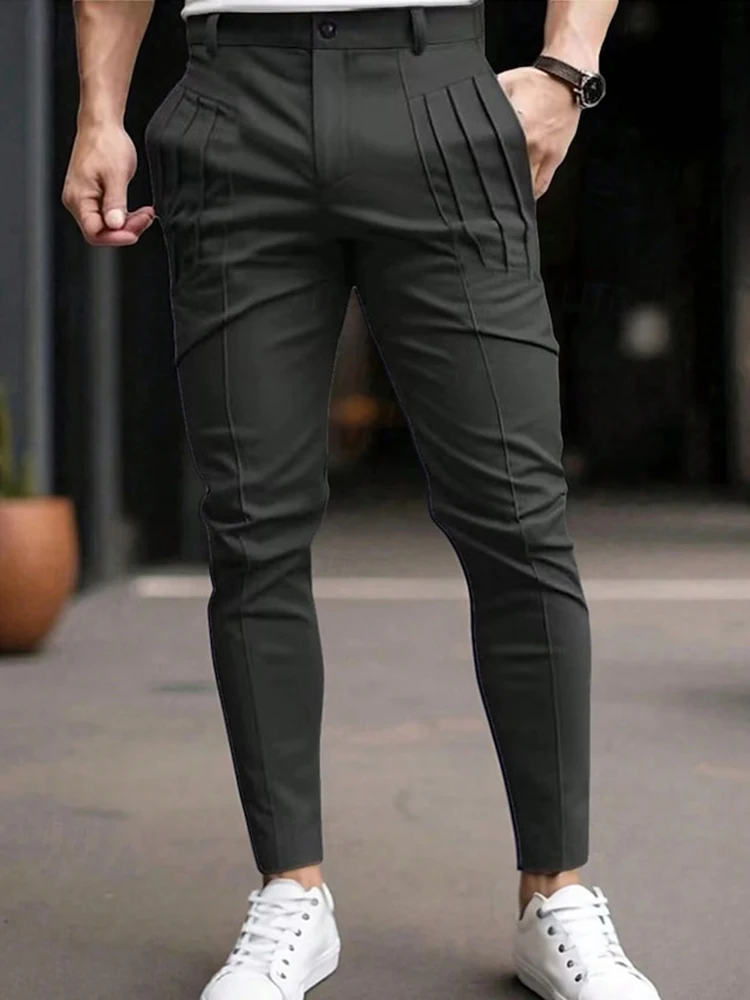 خمر مطوي مطاطا سليم سروال شكل قلم رصاص الرجال ربيع الخريف الرياضة عادية بلون بنطلون رجالي قيعان أنيقة الشارع الشهير