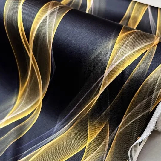 

Golden Lassical Mulberry Silk Fabric 19Mm Silk Elastic Satin Floral Shirt Dress Cheongsam Fabric