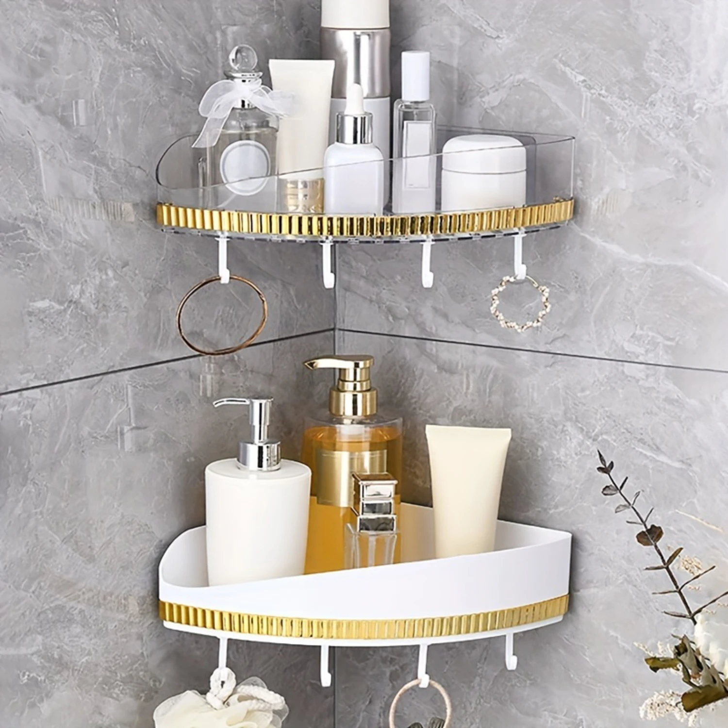 

Easy-Install Acrylic Corner Shelf - No-Drill Wall Mount Bathroom Organizer with Drainage Shower accesorios Closet organizer Rack