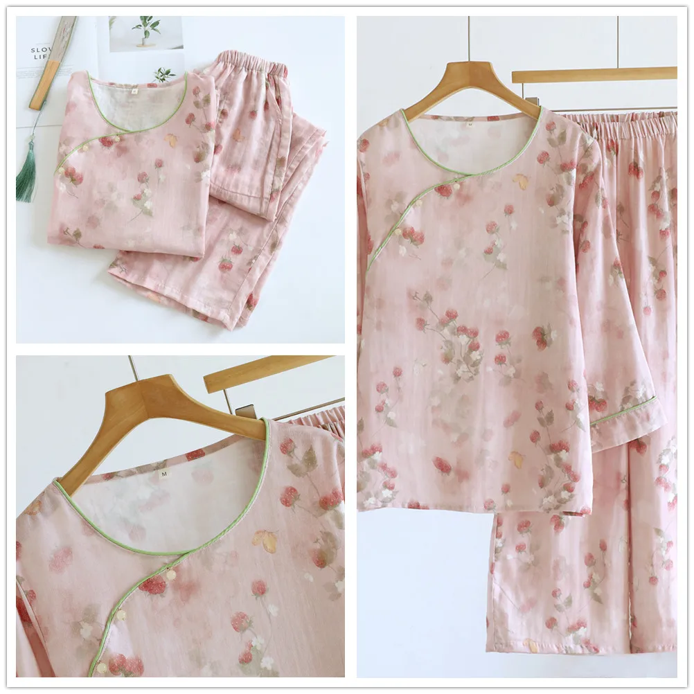 Autumn Women's Pajamas Long Sleeve Pullover Trousers Two-piece Homewear Set Cotton Pyjama Femme Nightwear Sleepwear