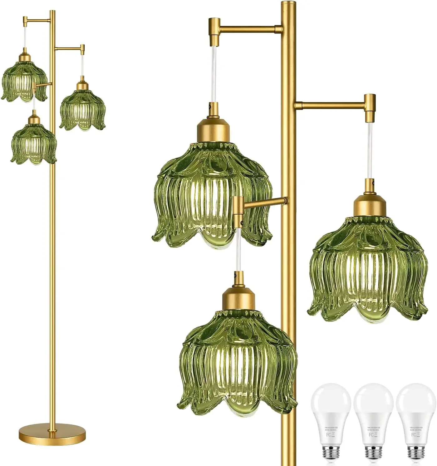 

Золотой напольный светильник в стиле середины века с зеленым цветочным абажуром, винтажный ретро-дизайн в форме дерева для гостиной и спальни