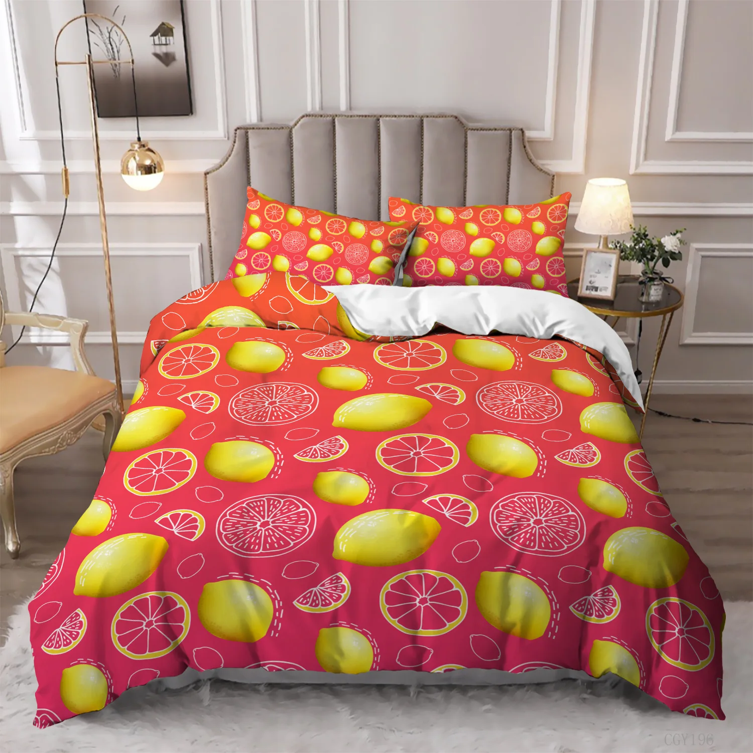 Fruit Duvet Cover Set Yellow Slice Whole Lemon Fruit Theme Bedding Set for Kids Teens Double Queen King Microfiber Quilt Cover