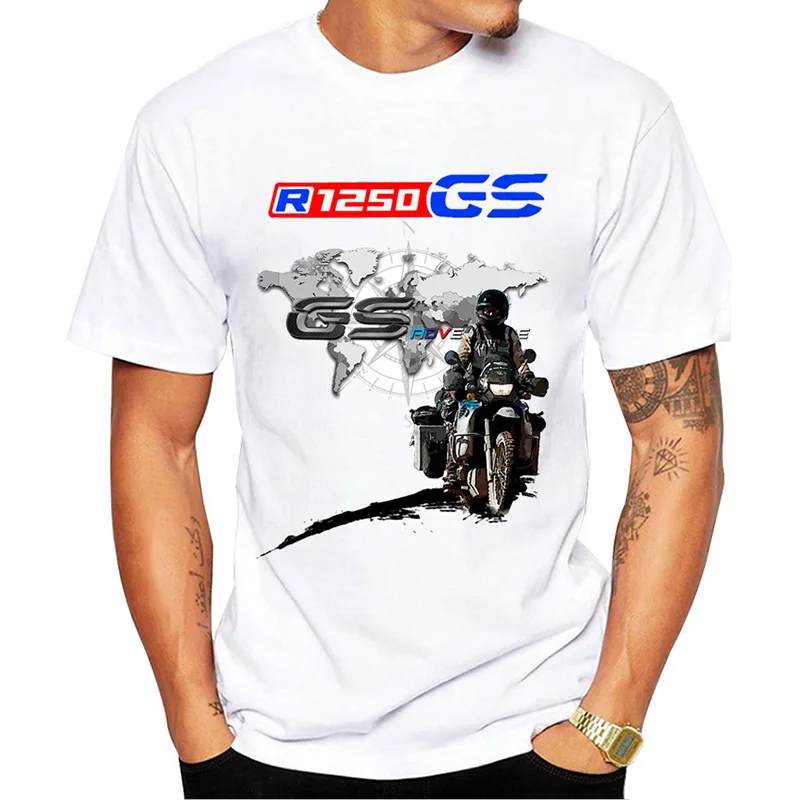 

Drive The Classic Motorcycle GS 1250 R 1250 GS E30 Printed T-shirt Summer Men's Short Sleeve White Casual Top Hip Hop Motorcycle