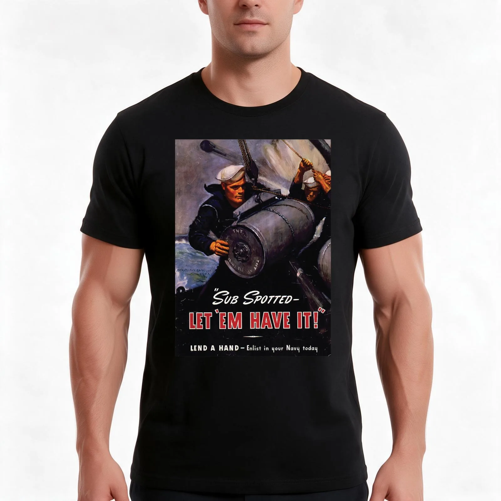 Sub Spotted - Let'em have it! WW2 poster T-Shirt, Summer Casual Cotton Tee, Oversized Streetwear Tops, Vintage Graphic Print