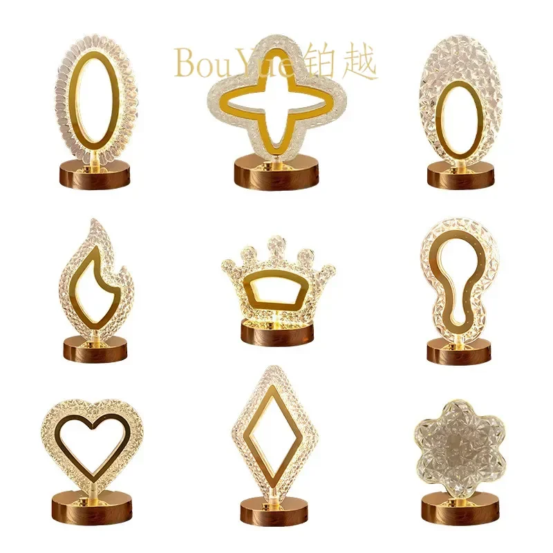 Crystal Diamond Table Lamp Touch Control Dimmable LED Night Light Rechargeable Transparent Desk Lighting Modern Home Decor