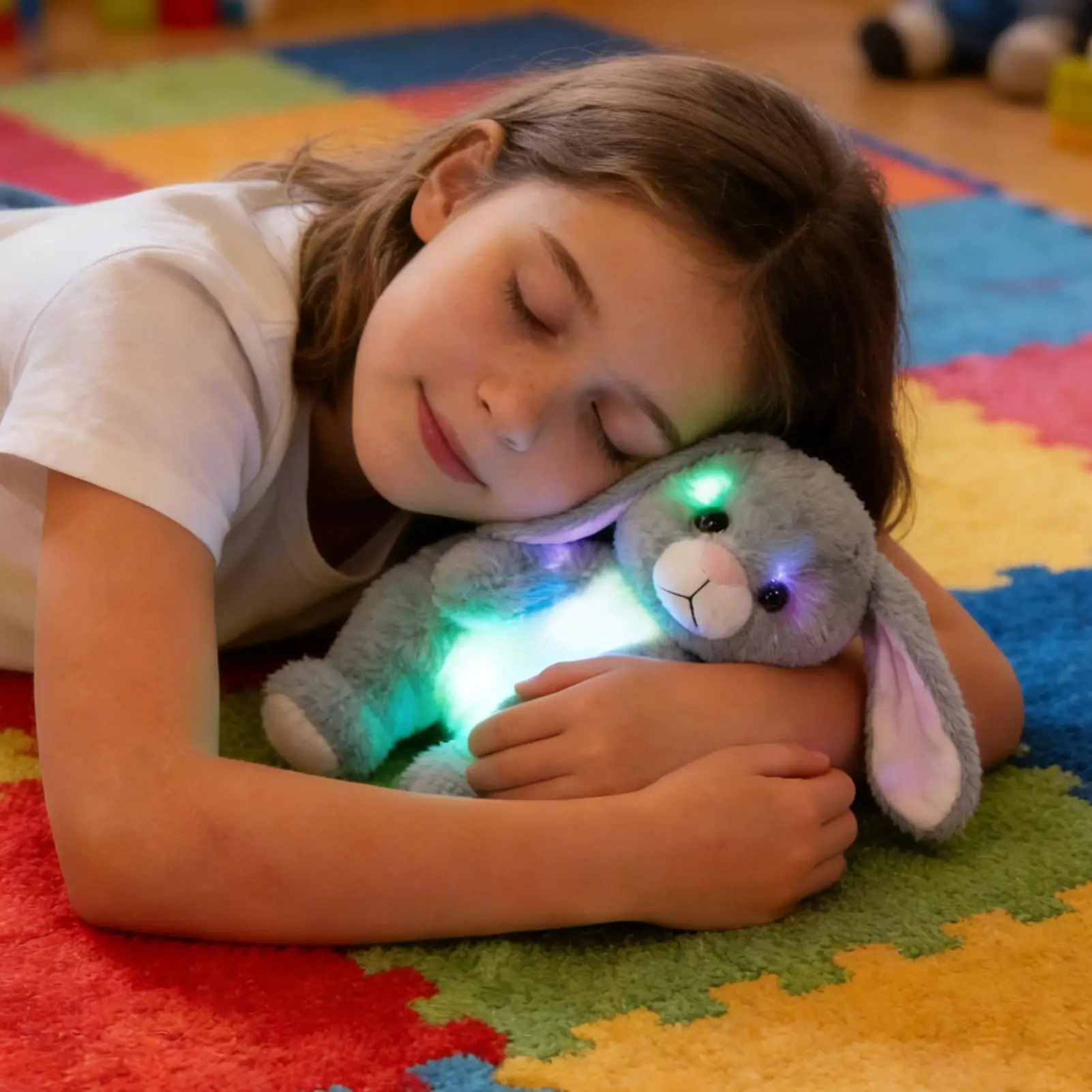 Leuchtendes Stofftier, 9,8 Zoll Hase, kuschelige Puppen, Sammlerspielzeug, gefüllter Hase, Plüsch für Jungen und Mädchen, Zuhause, Kinderzimmer, Schlafzimmer