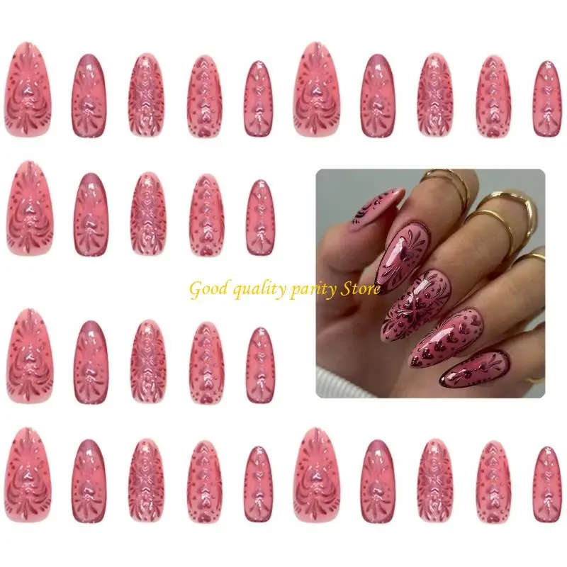 M4YA 30 Stuks Amandel Fake Druk Op Nagel Kunstnagel Valse Nagellijmen Op Nagel Hart Ontwerpen Franse tips Geschenken