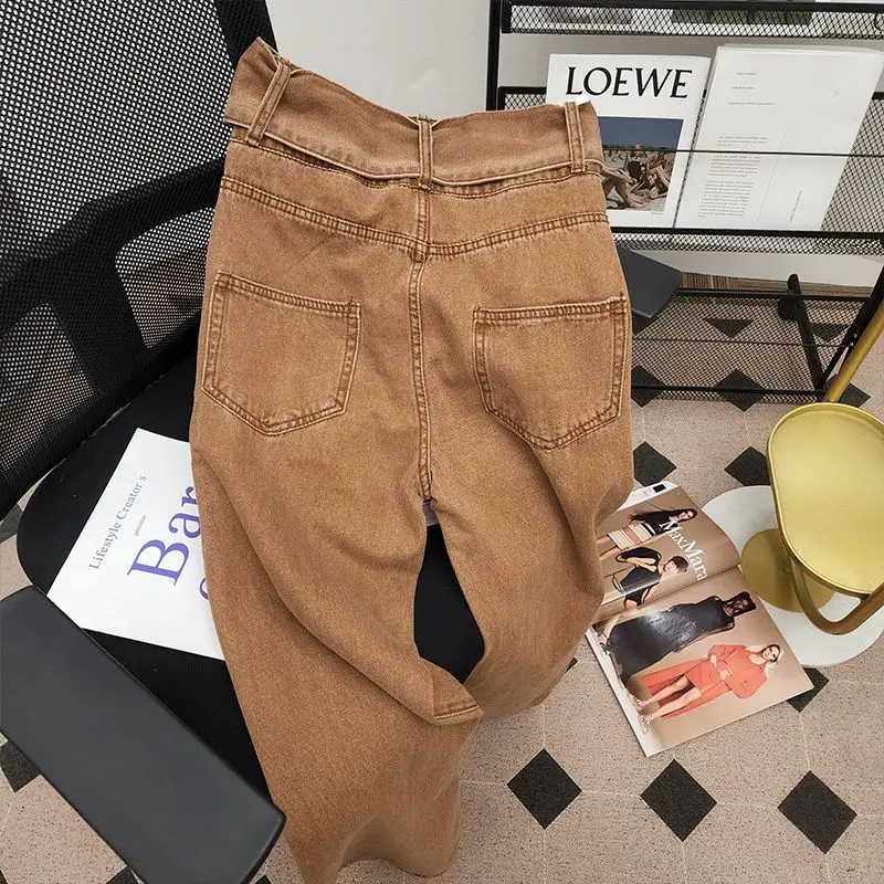 Streetwear Vintage Button High Waist Denim Trousers for Female Summer Casual Solid Slim Flare Pants Fashion Women's Clothing