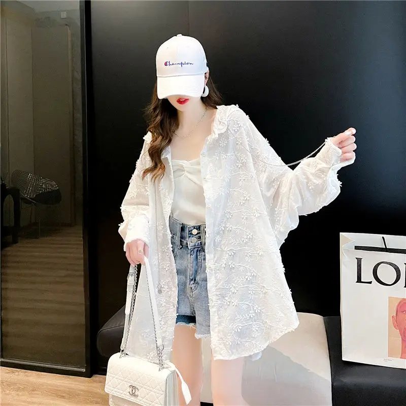 2024 Spring/Summer Korean Edition Medium length Loose Long sleeved Sun Protection Coat Lazy Style New Cardigan