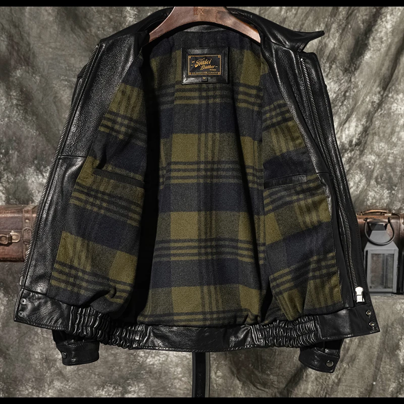 Black Autumn Pilot Leather Jacket Men Retro Style Plus Size 5XL Genuine Natural Cowhie Flight Leather Coat