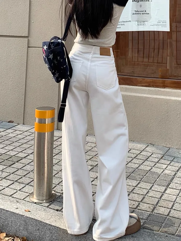 

White Wide Leg Jeans Women's Summer Thin New BF Lazy Drape Large Size Casual Floor-Length Straight Leg Pants