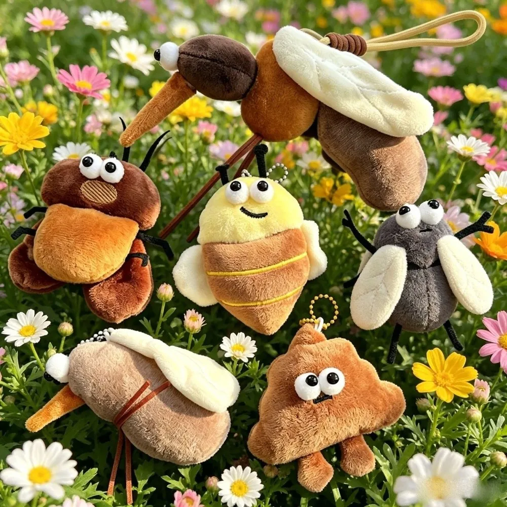 Mosquito Plush Insect Pendant Fly Cockroach Backpack Charm Decoration Hanging Ornaments Insect Series Keychain Birthday Gift