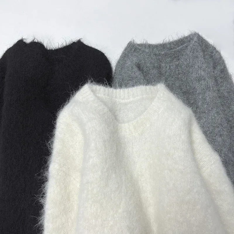 Totem* High-end warm alpaca hair knitted women\'s sweater 2024 early autumn new Elastic loose round neck pullover for women