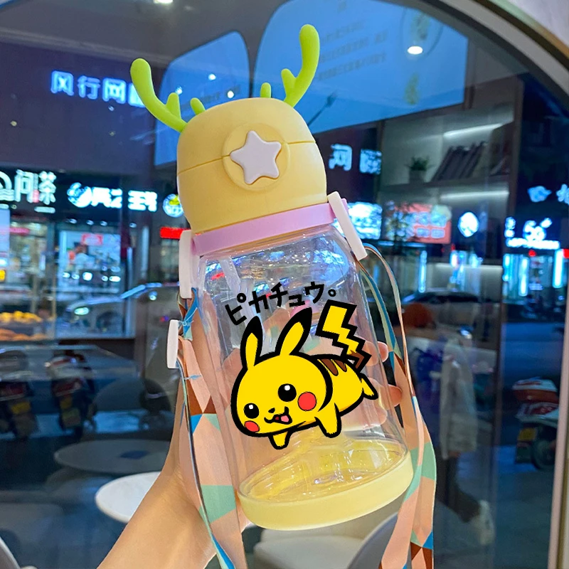 

600 мл бутылка для воды, детская пластиковая соломенная бутылка с рогами, высокий уровень внешнего вида, большая емкость, бутылка для воды, чайник