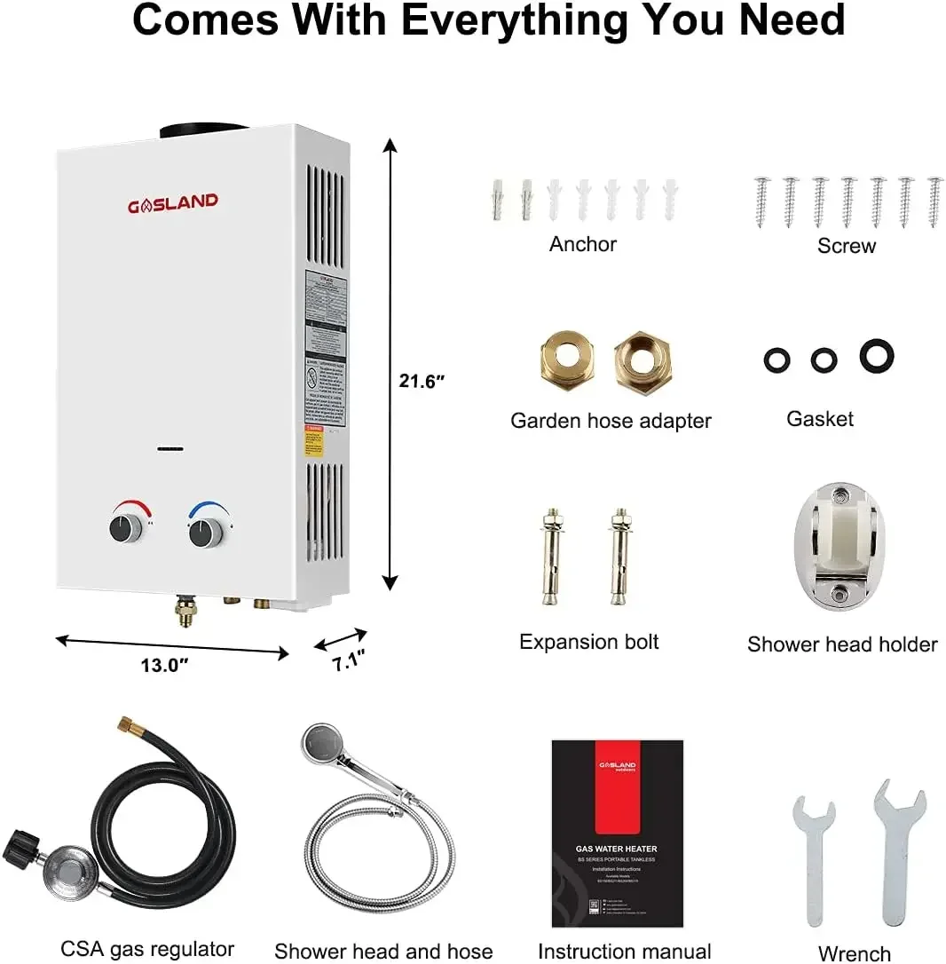 Pemanas air Gas portabel 2,64 GPM, pemanas air tanpa tangki propana 10l, pemanas air berkemah untuk Off Grid