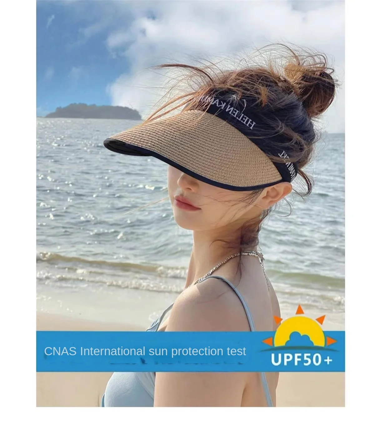 V Sun Protection Hat Women's Summer UV Protection Big Brim Beach Sun-Proof Straw Hat Cycling