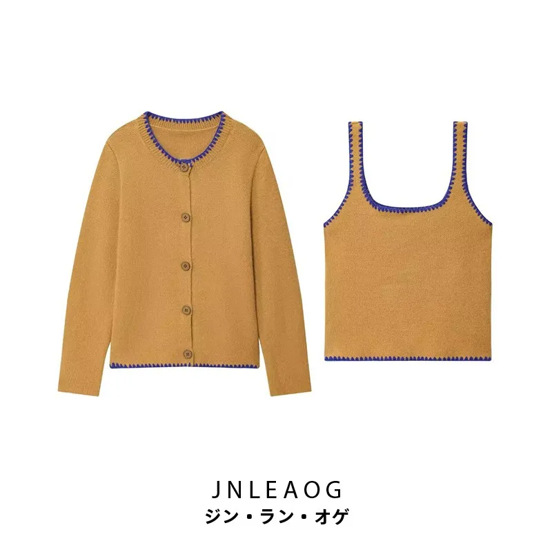 

JNLEAOG, осенний новый женский модный вязаный топ с вышивкой и комплект Jaet, цветной комплект Blo Sle, европейский Sle на все сезоны