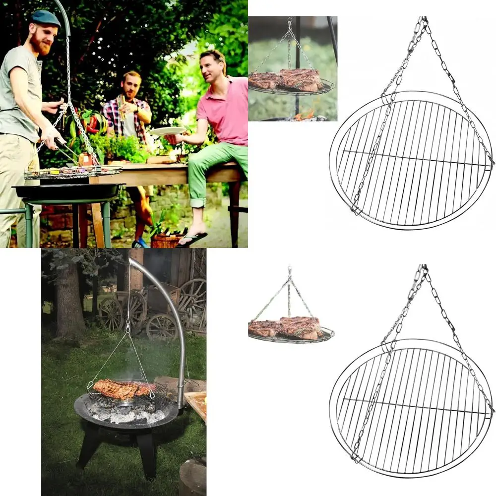 

Outdoor Campfire Swing Grill - 20 Inch Large Cooking Grill Basket with Chain